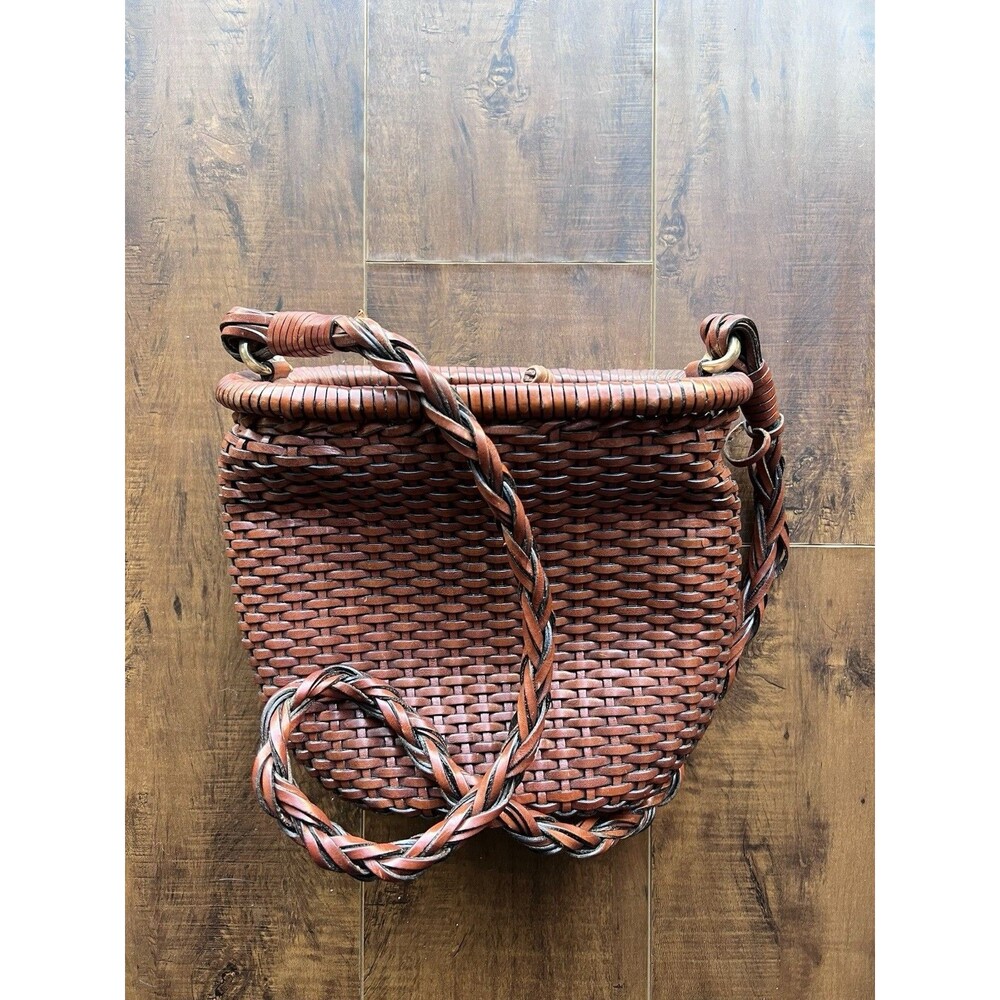 VINTAGE Talbots Purse, Bucket & Drawstring Woven Leather Shoulder Purse, EUC